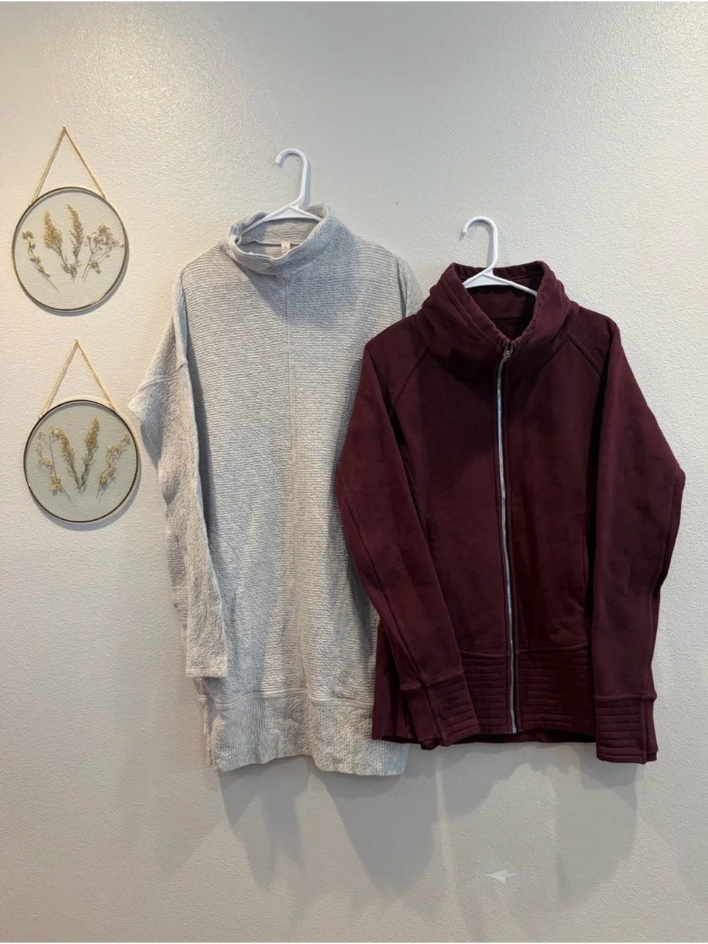 Lululemon Set of 2-Burgundy Half-Zip Jacket with Light Heather Grey Long Sweater